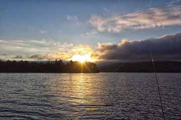 Sunset while fishing on Moosehead Lake