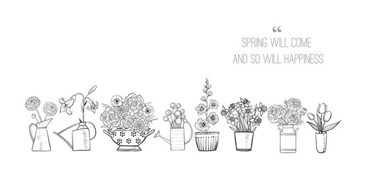 Greeting card with  bouquetes of garden flowers and place for your text on white background. © elinacious