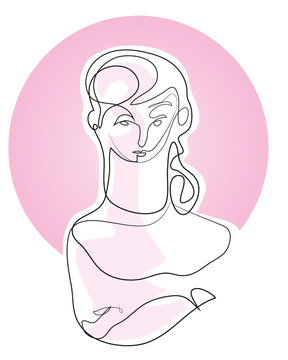 recommend clip art: One continuous line drawing of upset woman portrait. Simple line art drawing of  depressed woman portrait.