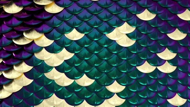 Mermaid, fish, dragon holographik and golden scale background motion animation 3d. 4k. Seamless loop