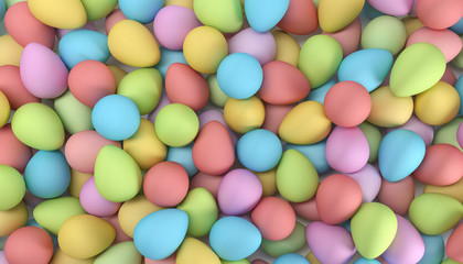 3d Illustation - Frohe Ostern - farbenfrohe Ostereier - Pastellfarben - Hintergrund - Textfreiraum