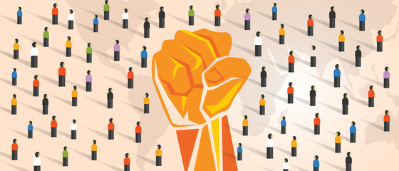 People power hand fist raise together with crowd. May people celebrate together fight for freedom patriotic fight for diversity