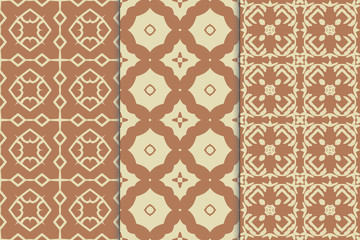 Set of seamless patterns. Stylish graphic patterns on a colored background. Template art textures for printing on fabric, wrapping paper, Wallpaper. Vector ornament