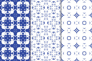 Set of seamless patterns. Stylish graphic patterns on a colored background. Template art textures for printing on fabric, wrapping paper, Wallpaper. Vector ornament