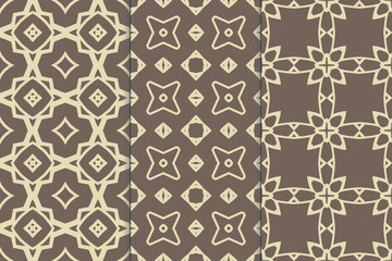 Set of seamless patterns. Stylish graphic patterns on a colored background. Template art textures for printing on fabric, wrapping paper, Wallpaper. Vector ornament