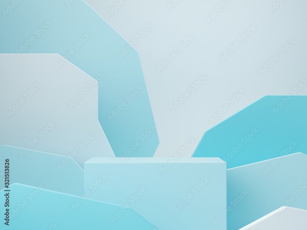 Poster minimal scene with podium and abstract background. geometric shape. blue pastel colors scene. minima