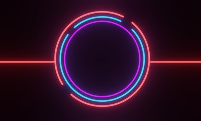  3d Neon light background. Blue ,pink and ultraviolet color that glowing in the darkness. Laser lines show.