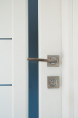 Entrance stylish white door. Interroom modern. Handle, Interior