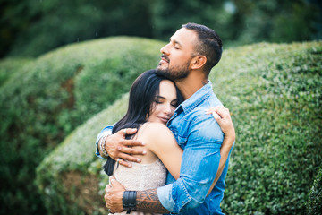 People in love. Romantic portrait of a sensual couple in love. Love story. Young couple having...