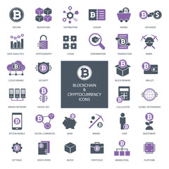 Blockchain And Cryptocurrency Bitcoin Icon Set	