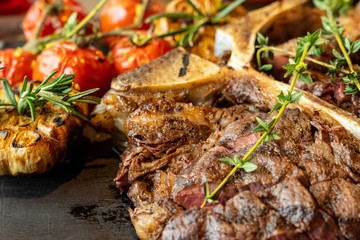 grilled meat and vegetables