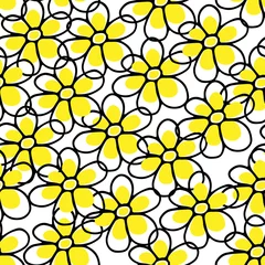 Rolgordijnen Seamless pattern with doodle flowers hand-drawn on a white background for cards, festive decoration. © Alina