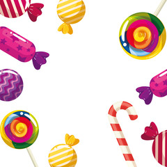frame of delicious candies decoration vector illustration design