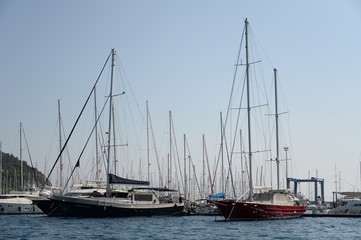 Fototapeta na wymiar Traditional Turkish gulets in the Harbor of Marmaris