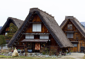 Fototapeta na wymiar Travel Japan at Shirakawago village with UNESCO world heritage sites with art architecture building ancient roof house