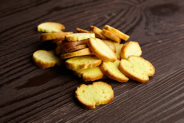 Bruschette chips, sliced grilled bread, beer snacks