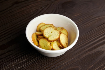 Bruschette chips, grilled bread, beer snacks