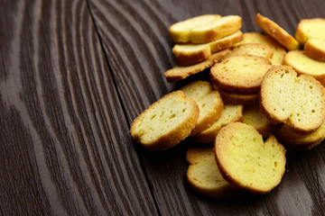 Bruschette chips, sliced grilled bread, beer snacks