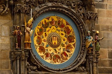 Fototapeta na wymiar Prague. Czech. 10.05.2019: Prague Astronomical Clock in the Old Town of Prague. Beautiful, colorful, with arrows. The concept of the passing time.