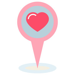 Honeymoon Location on White background, Valentines Day Map GPS Bubble Vector Color Line Flat Icon Design, 