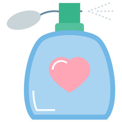 Gift Ideas for Valentines Day on White Background, Love Heart Sign Fragrance Bottle Vector Flat Icon Design, 