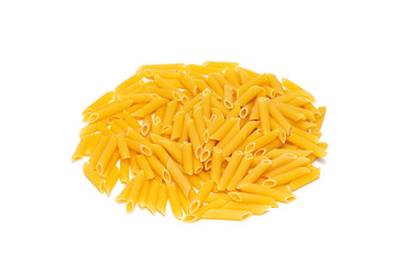 yellow Italian pasta made from durum wheat on a white background