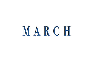 The month of March is isolated in blue on a white background for the calendar.