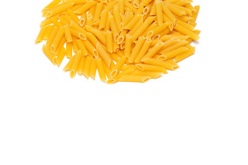 yellow Italian pasta made from durum wheat on a white background
