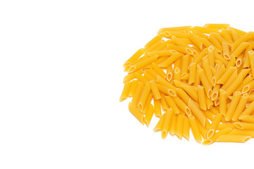 yellow Italian pasta made from durum wheat on a white background