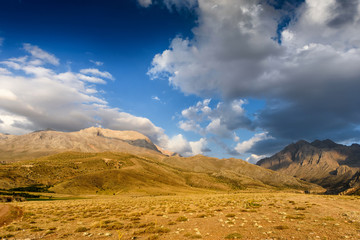 Panoramic view of the mountains at sunset in the Turkish national Park aladag in summer