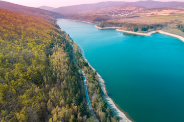 Panoramic view of lake Bukovec Kosice region, Slovakia in early spring. View from above