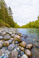 Beautiful Mountain River at the Capilano Park. North Vancouver, British Columbia, Canada.