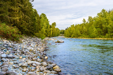 Beautiful Mountain River at the Capilano Park. North Vancouver, British Columbia, Canada.