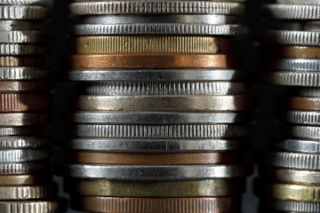 A pile of coins shown close up