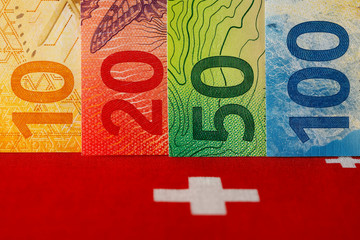 Swiss flag symbol complements view of Swiss money