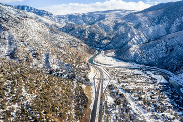 Aerial view scenic highway 70 on Glenwood Springs Colorado - obrazy, fototapety, plakaty