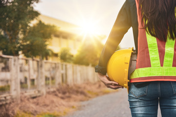 Close up Construction Supervisor Foreman holding helmet hard hat