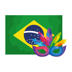 flag of brazil with mask carnival isolated icon vector illustration design