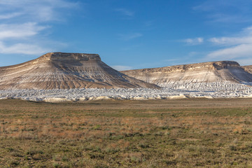 The Ustyurt Plateau. District of Boszhir. The bottom of a dry ocean Tethys. Rocky remnants. Kazakhstan. selective focus