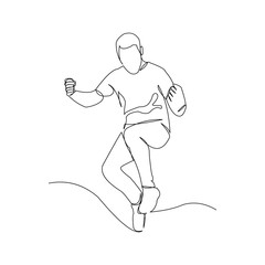 Continuous line drawing of happy jumping man celebrate the success. Line art of business concept. Vector illustration.