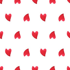 valentine Red heart shape watercolor paintng in seamless pattern witn clipping path on white background