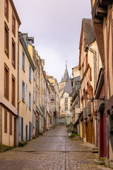 Fototapeta na wymiar Laval, France, beautiful street in the center with old half-timbered houses