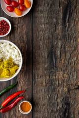 Homemade Chicken with curry and basmati rice from above