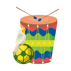 drum with parrot and ball soccer isolated icon vector illustration design