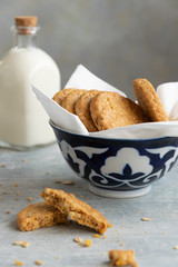 Healthy snack - oat milk and oat biscuits, alternative dairy drink