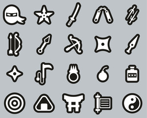 Ninja & Ninja Equipment Icons White On Black Sticker Set Big