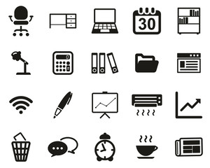 Office & Office Equipment Icons Black & White Set Big