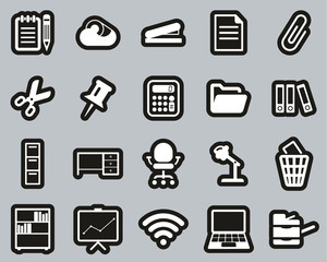 Office Supplies Icons White On Black Sticker Set Big