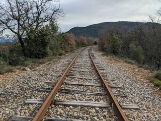 Fototapeta premium Chemin de fer et rail désafecté transport de marchandise et rouillé ou il y a un vieux train qui passait au paravant brignole dans le var
