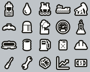 Fototapeta premium Oil Industry Or Offshore Oil Platform Icons White On Black Sticker Set Big
